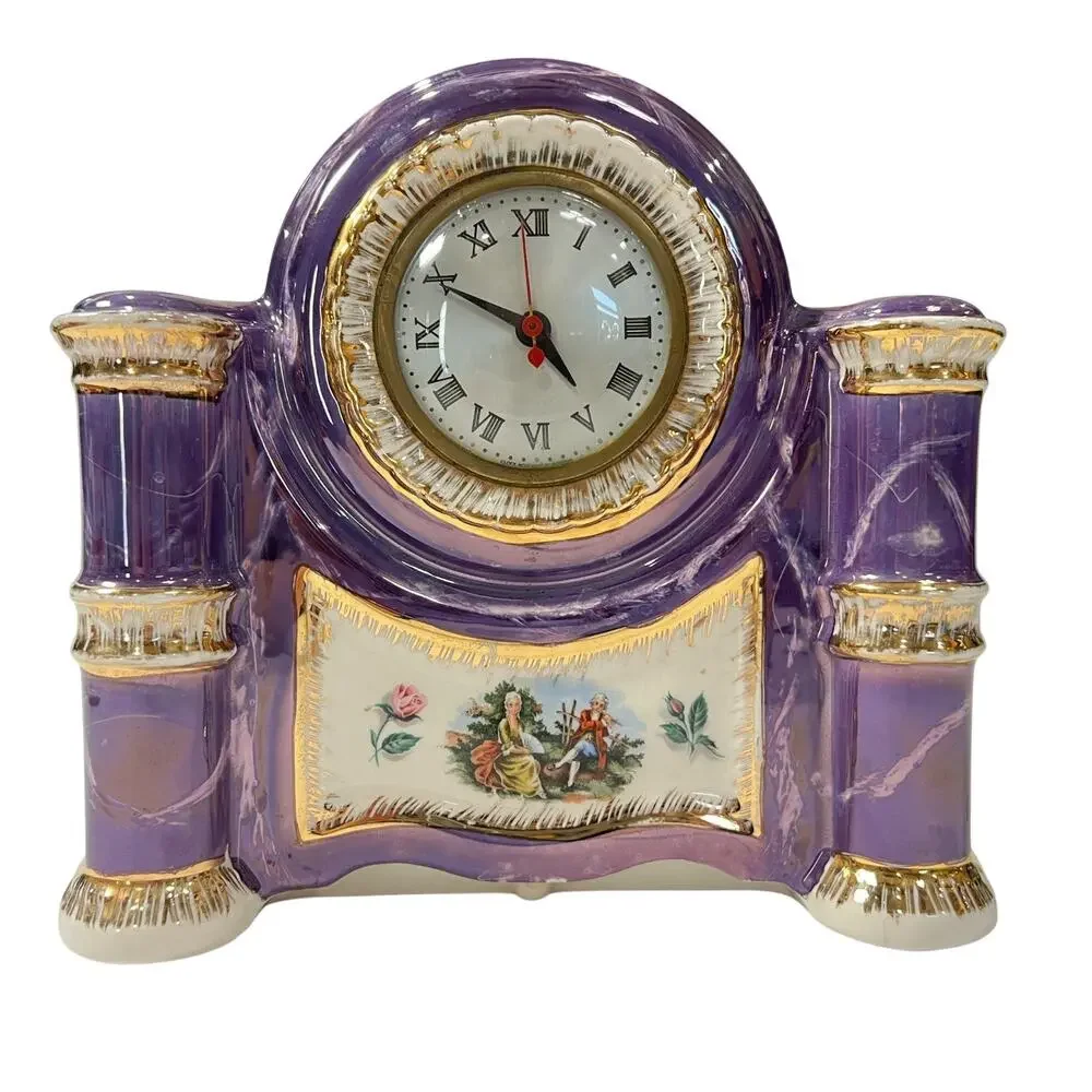 Vintage Sessions Electric Porcelain Mantle Clock Purple Gold Trim 11